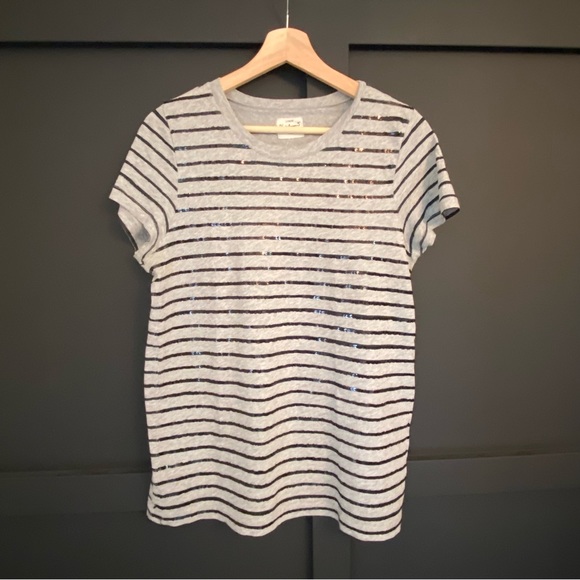J. Crew Tops - J. Crew Heirloom grey tee with black sequin. 100% cotton.  Size Large.